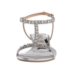 Badgley Mischka Yadira Wedge Sandal Silver Rhinestone Strap NEW Size 8.5